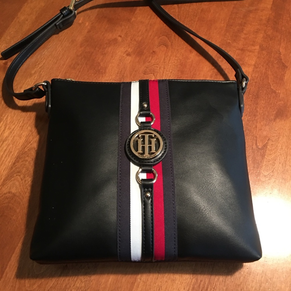 Tommy Hilfiger Black Crossbody Bag with Stripes
